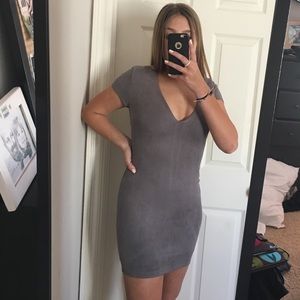 gray faux suede bodycon mini dress